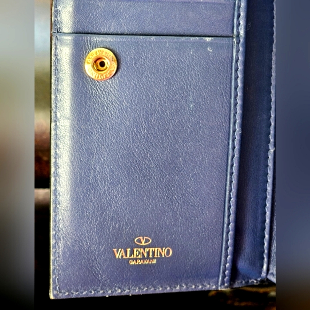 Valentino Rockstuds Mid Long CALFSKIN Leather Wallet Royal Blue Zip-Around - Picture 9 of 16